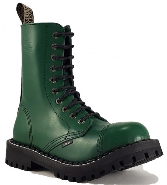 Green steel toe boots fashion