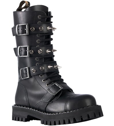 Steel Boots 15 Eyelets Black 4 Buckles Zip Pyramid  Steel Boots 15 Eyelets Black 4 Buckles Zip Pyramid